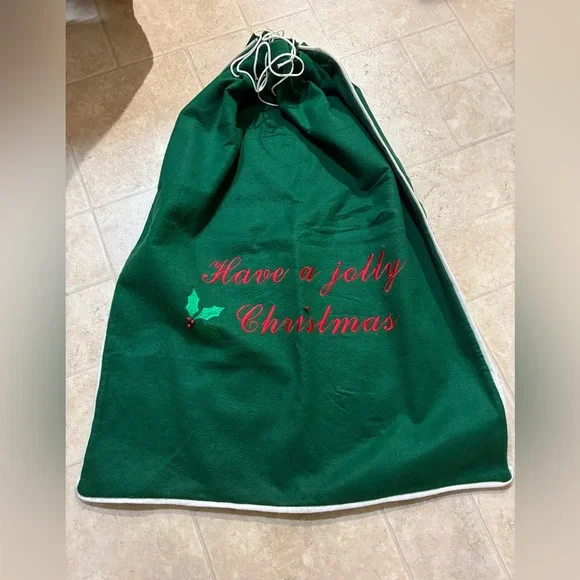 Holiday Giant Green Christmas Gift Bag with Holly Leaves & Tiny Ornament Accents - Picture 2 of 6